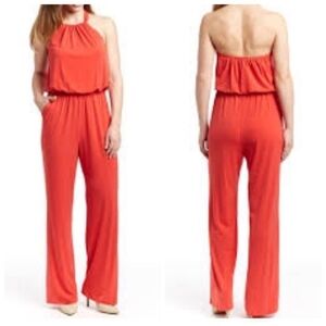 NWT Jessica Simpson Red Halter Neck Blouson Jumpsuit